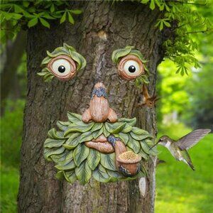 12 Inch Bird Feeder, Unique Old Man Tree Face Hugger Statues - Glow Eyes in Dark